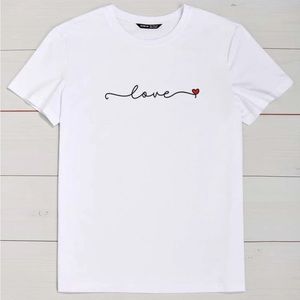 EUC SHEIN Unity Plus Letter & Heart “Love” Print Tee - White - Sz 0XL (12)